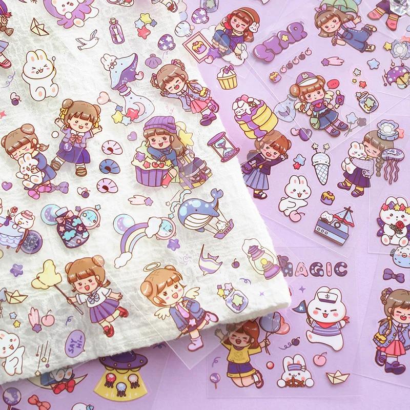 25Sheets Scrapbooing Sticker Mini Multi Colors PET Kawaii Girl Cartoon Decoration Scrapbooking Stationery School Sup